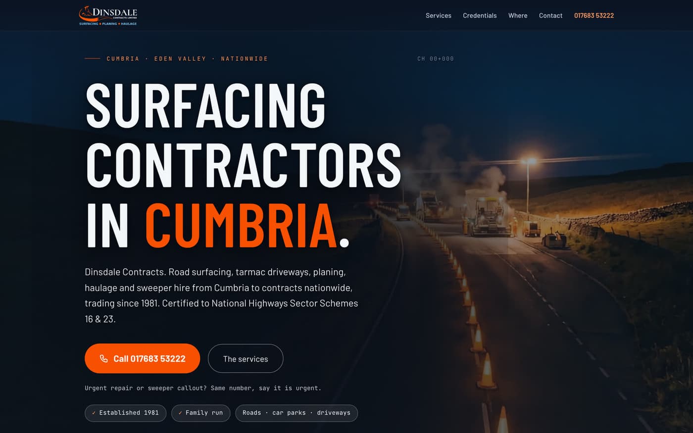 Web design Cumbria: the site we built for Dinsdale Contracts, a surfacing firm in Cumbria.